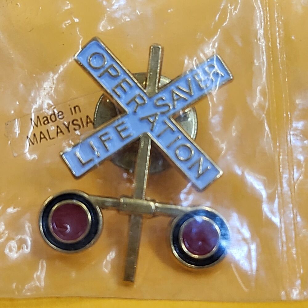 Vintage Railroad Crossing Operation Life Saver Enamel Lapel Pin NEW Never Opened